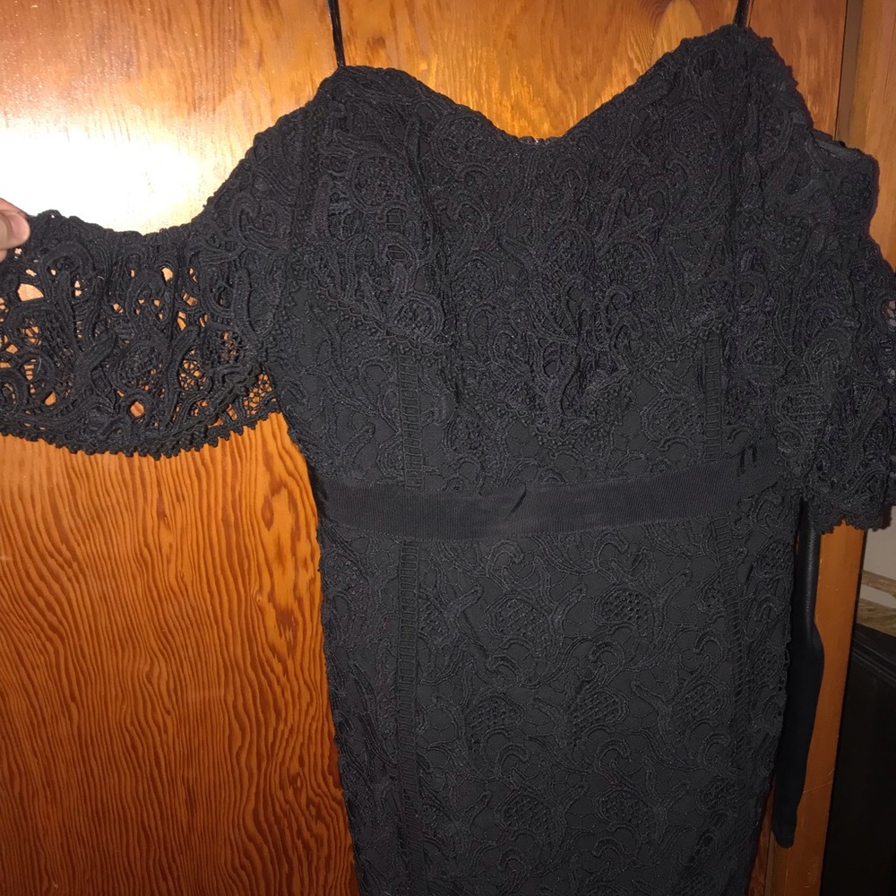 Black strapless dress with sleeve detailing